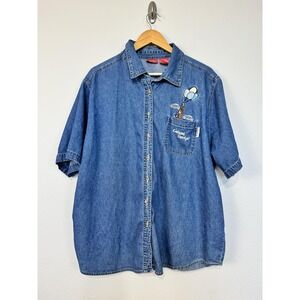 Curious George Adventures Shirt Women's 22W/24W Blue Denim Embroidered Tunic Top